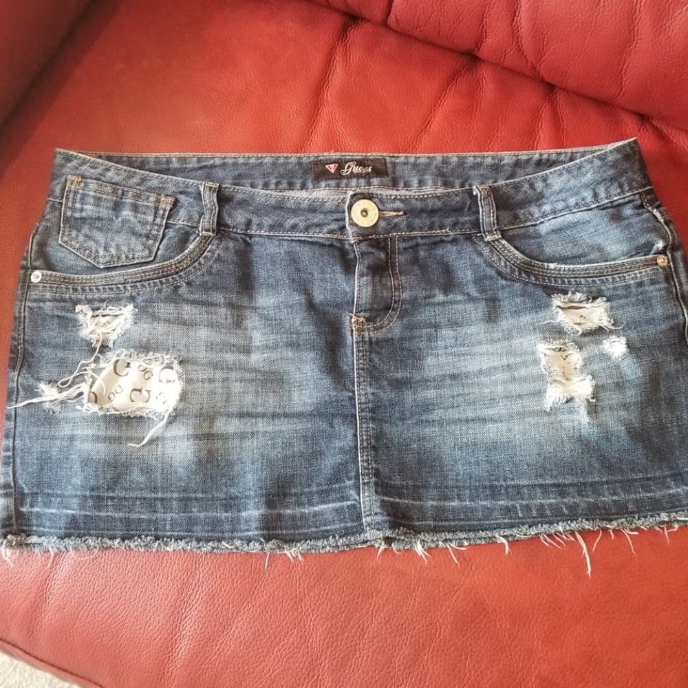 Distressed denim skirt